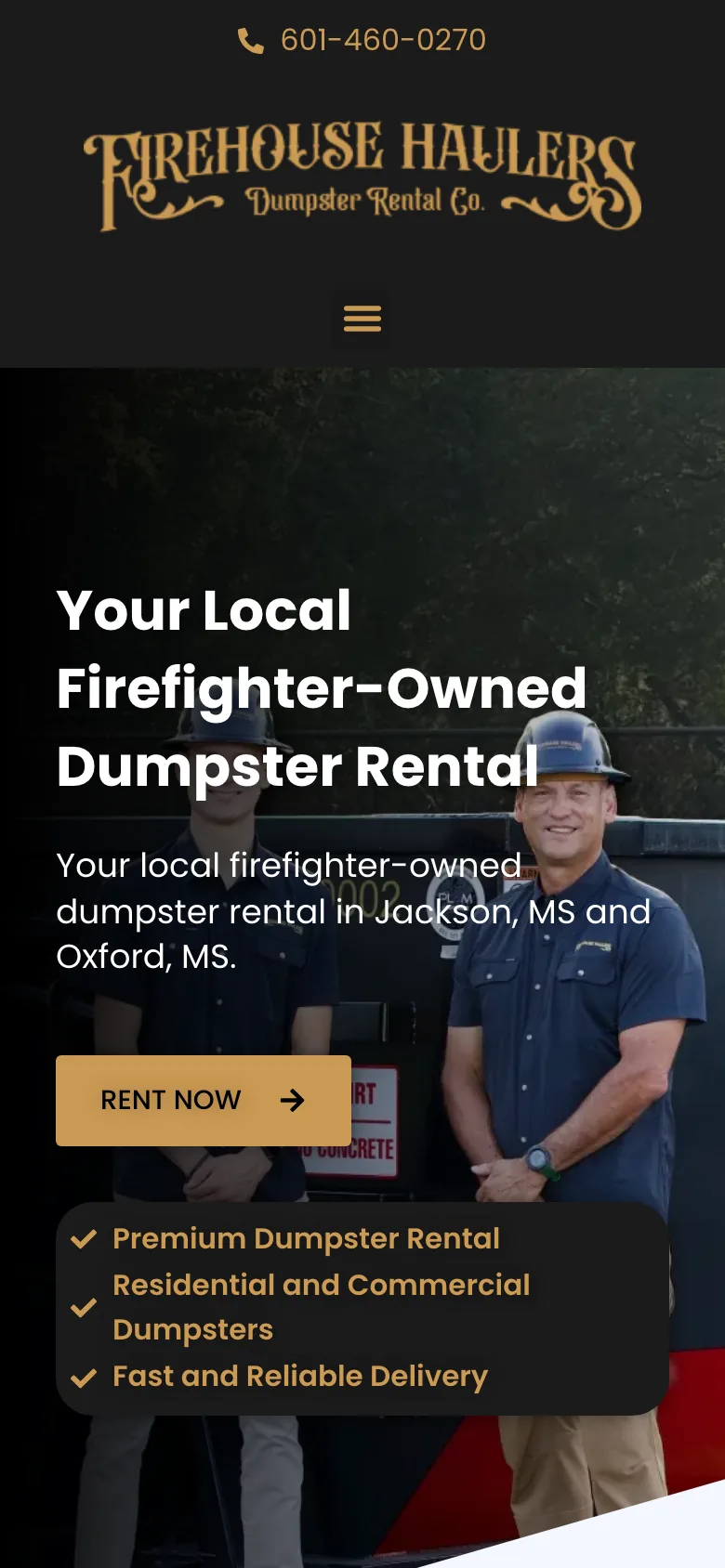 Firehouse Haulers website on a phone
