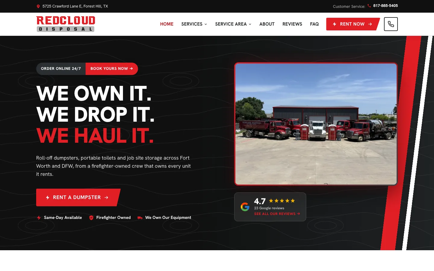 Redcloud Disposal website on a desktop screen