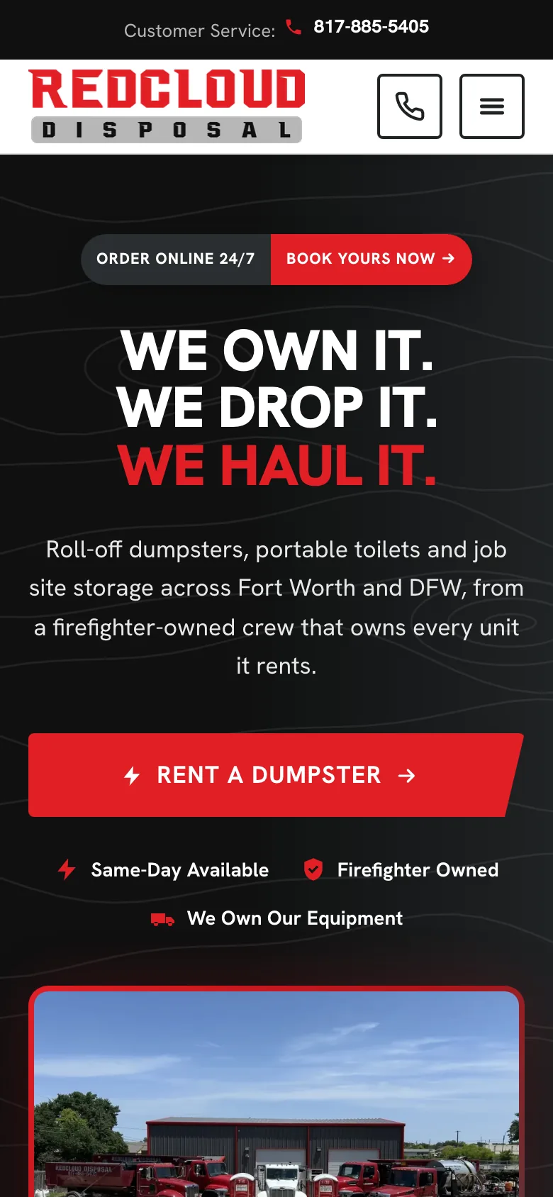 Redcloud Disposal website on a phone